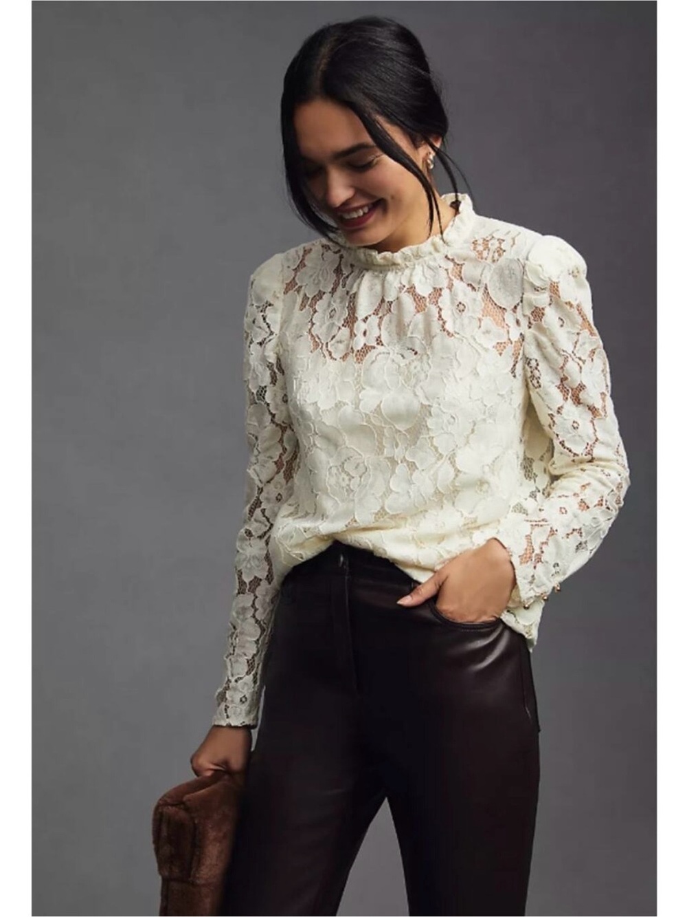 Mare Mare x Anthropologie Delicate Lace Long-Sleeve Top - Cream